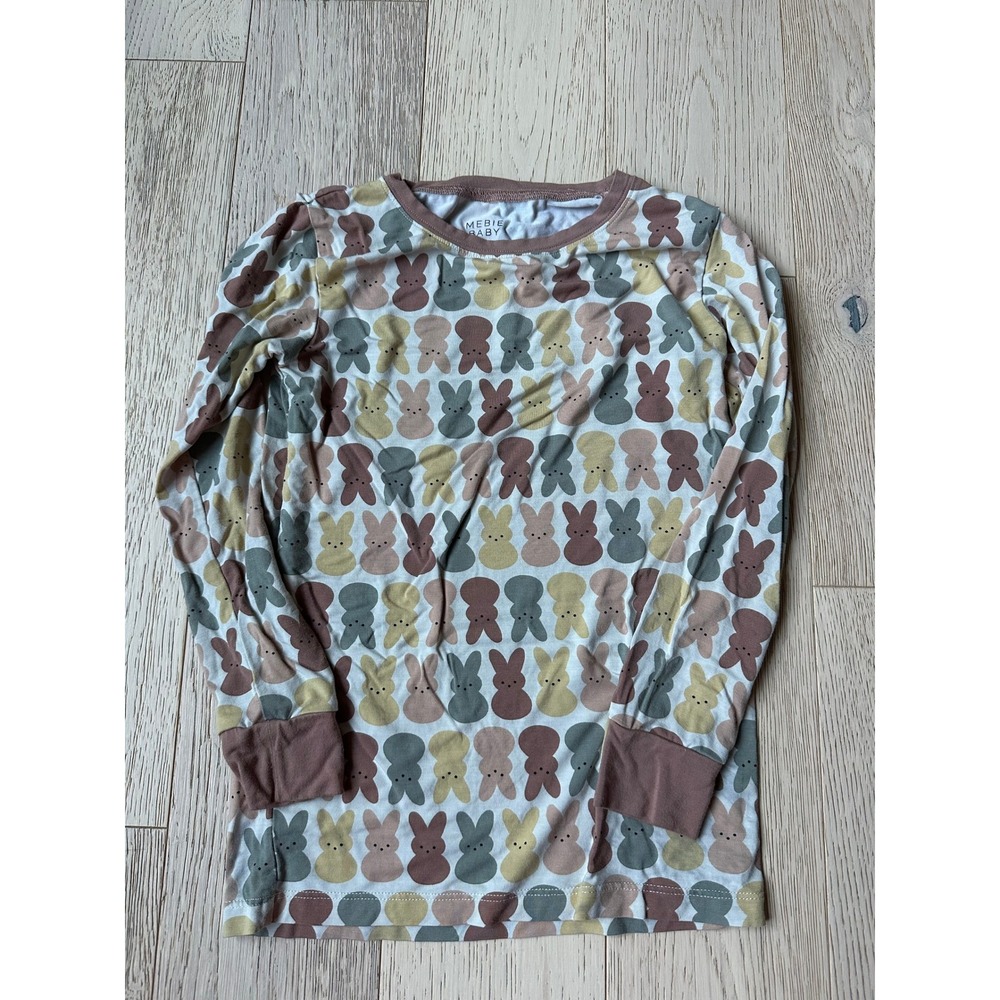Mebie Baby Kids Bunny Peep Bamboo Viscose Long Sleeve Pajama Top Brown 7/8